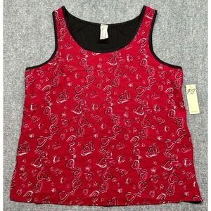 PerSeption Tank Top Womens L Red Hearts Round Neck Sleeveless Stretch New